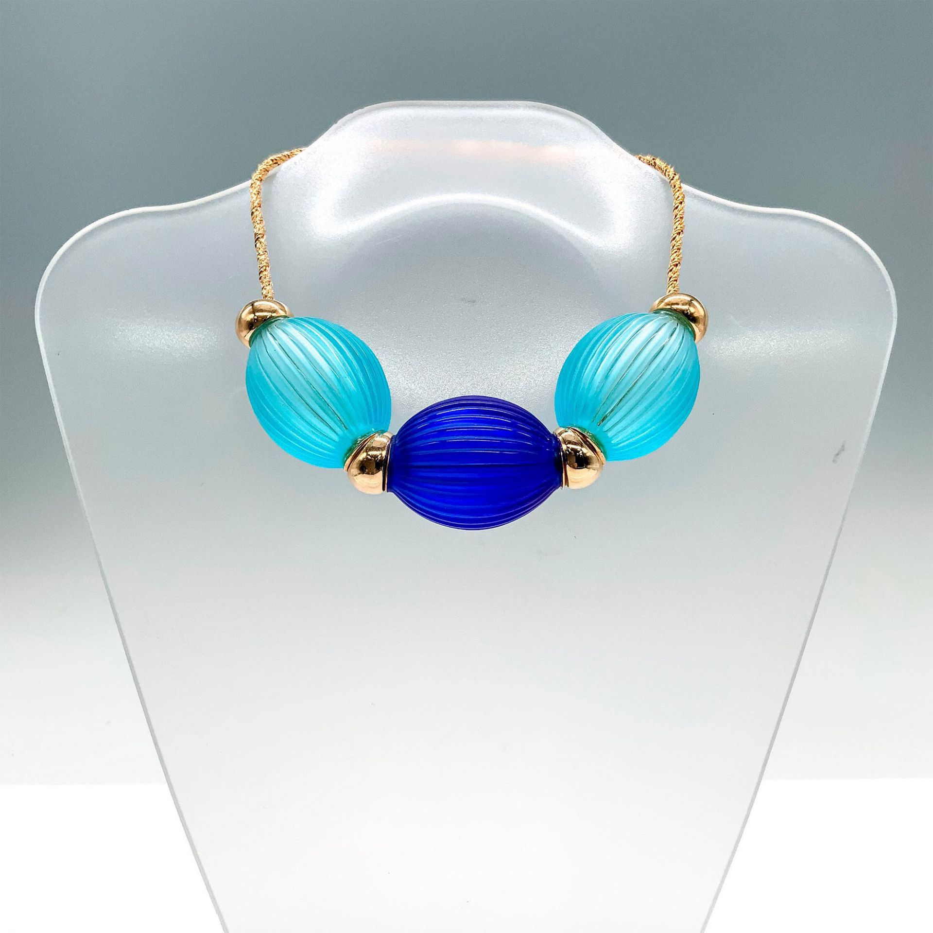 Lalique Crystal Pale and Cobalt Blue Nerita Necklace - Bild 2 aus 2