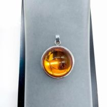 Lalique Sterling Silver Orange Cabochon Pendant