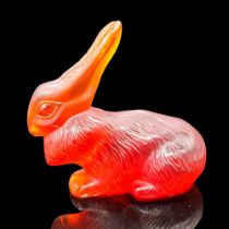 Lalique Crystal Sculpture, Long Eared Amber Rabbit