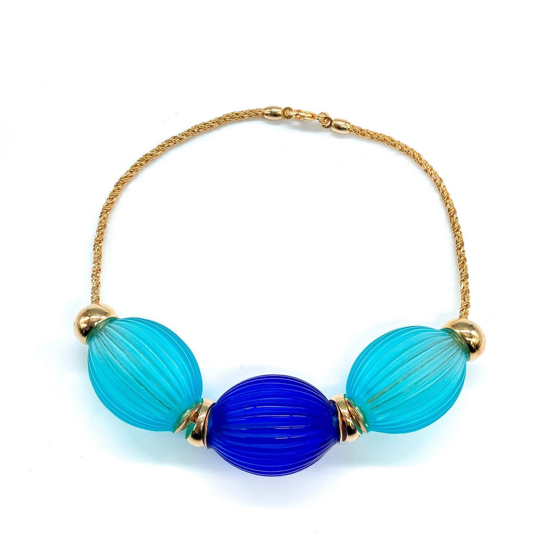 Lalique Crystal Pale and Cobalt Blue Nerita Necklace