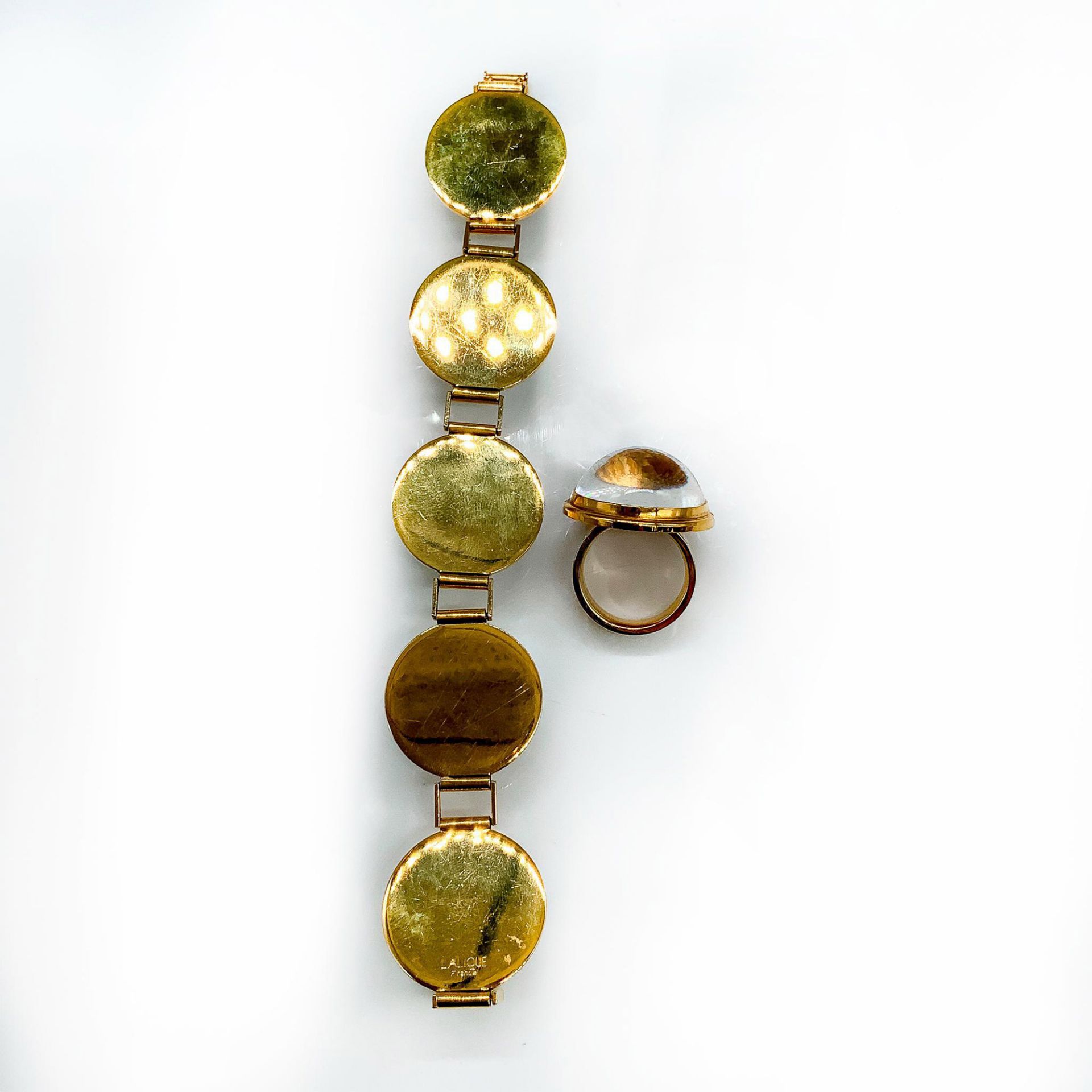 2pc Lalique Clear Cabochon Bracelet and 14K Gold Ring - Image 2 of 2