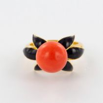 Marie-Claude Lalique 18K Gold Enamel Flower Ring