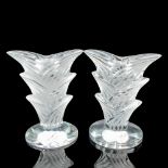 2pc Lalique Crystal Candlestick Holders, Bougeoir Banians