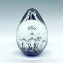 Dynasty Gallery Art Glass Paperweight, Blue with Bubbles