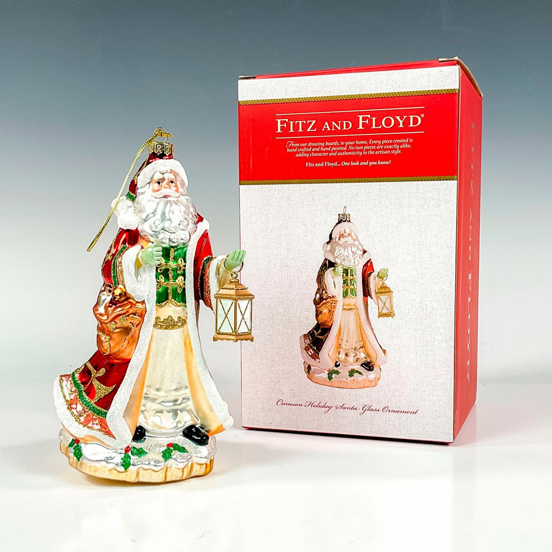 Fitz and Floyd Glass Ornament, Santa - Bild 2 aus 4