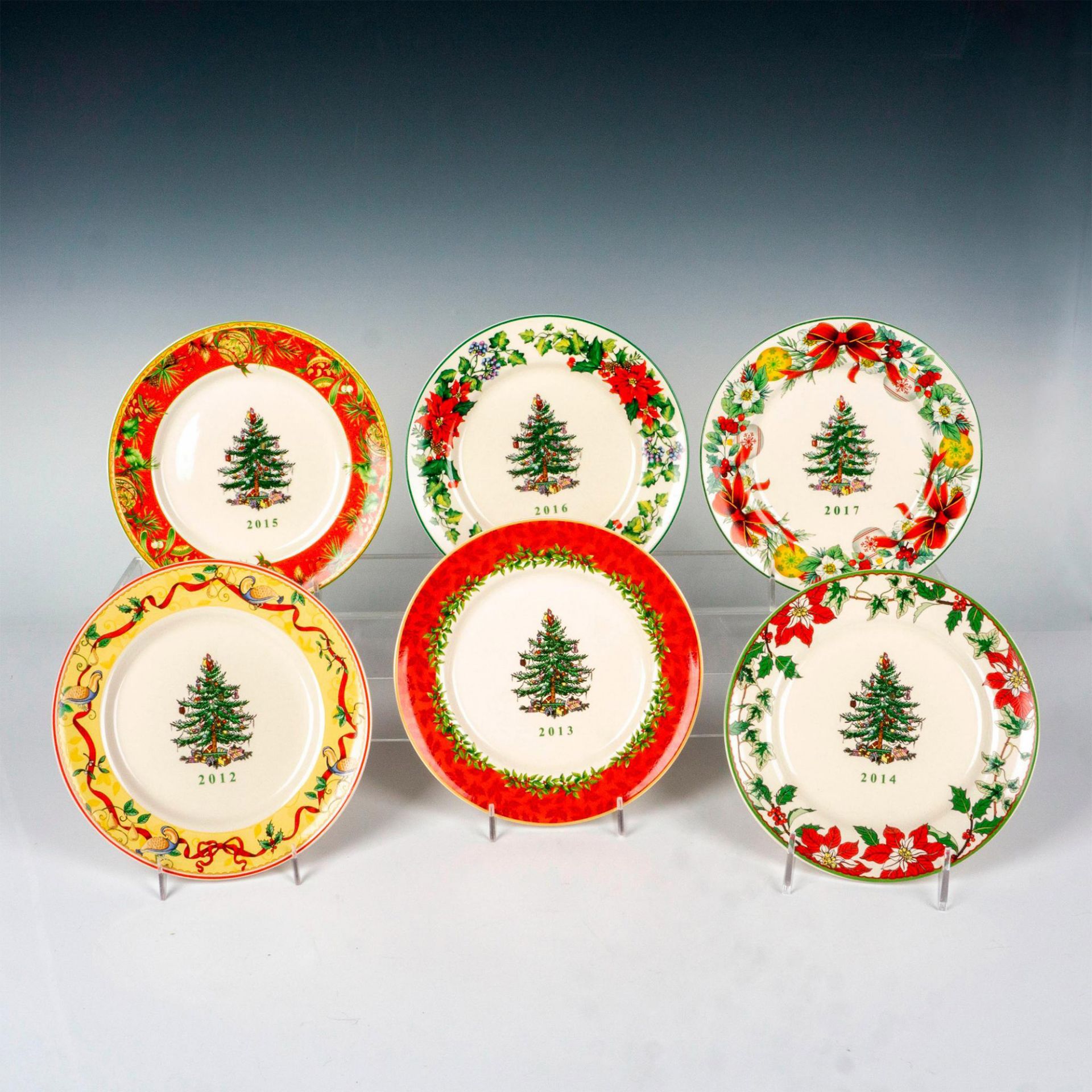 6pc Spode Porcelain Christmas Tree Year Plates, 2012 to 2017