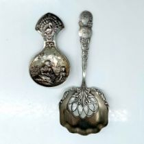 2pc Antique Sterling Silver Caddy and Caster Spoons