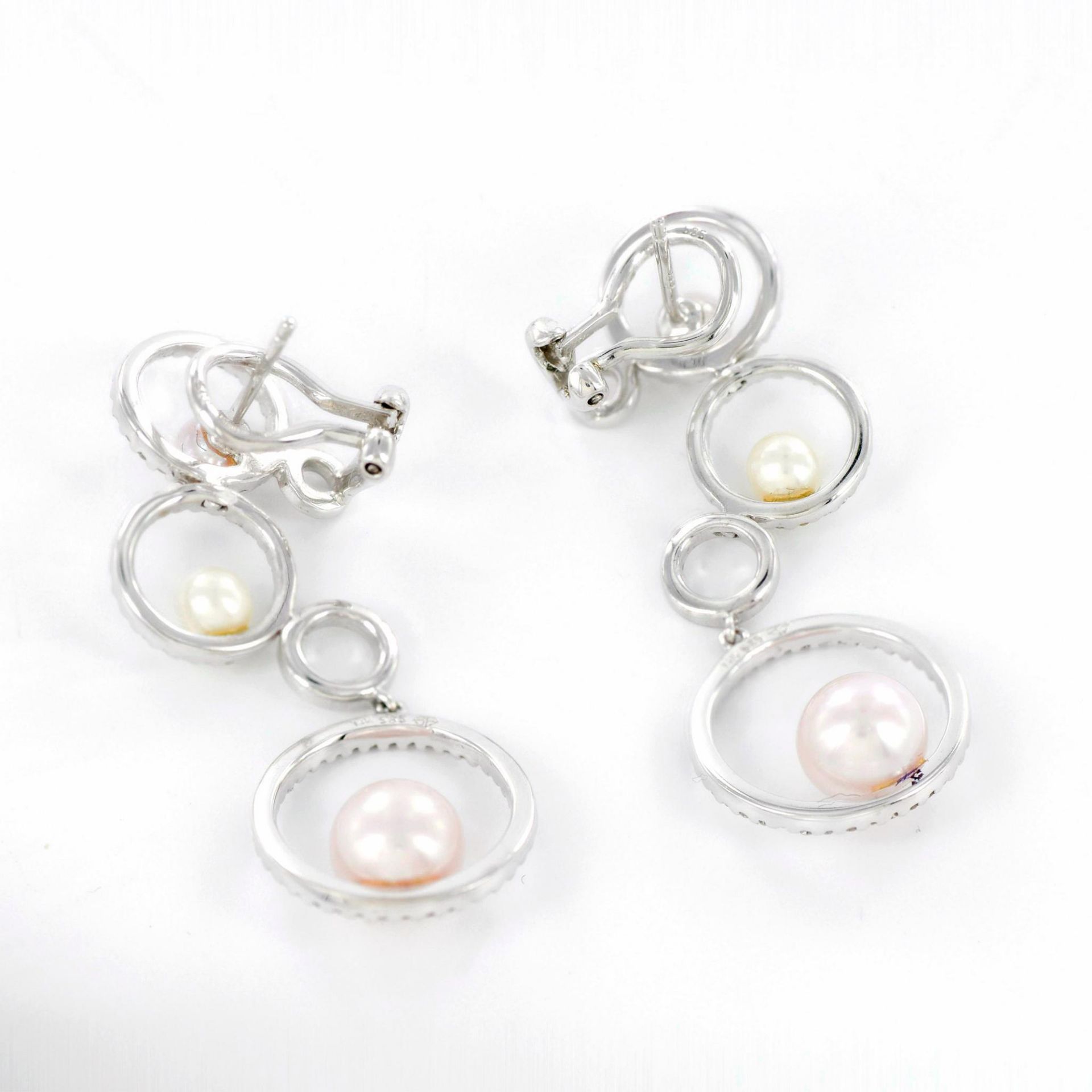 14K White Gold Diamonds and Pearls Earrings - Bild 4 aus 4