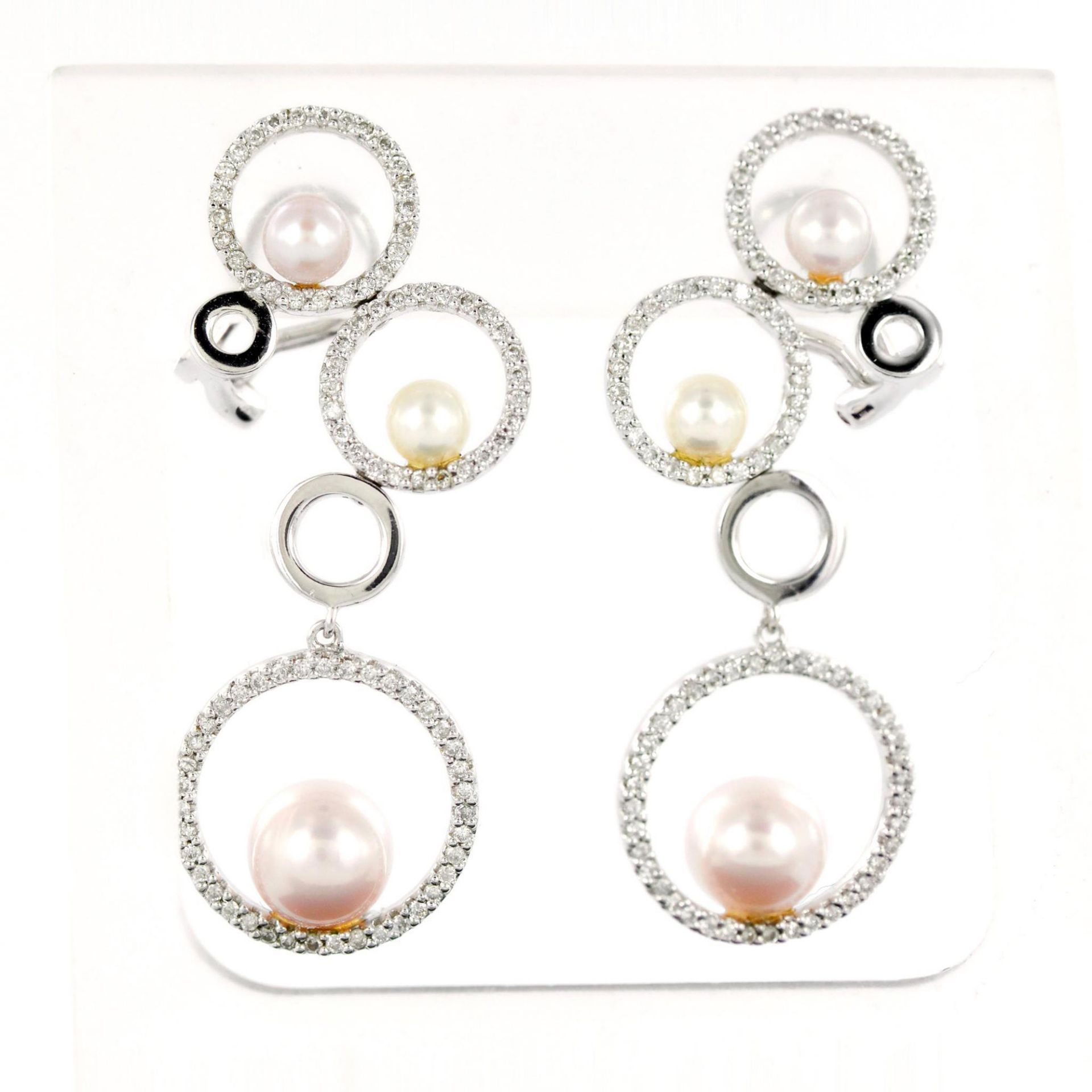 14K White Gold Diamonds and Pearls Earrings - Bild 2 aus 4