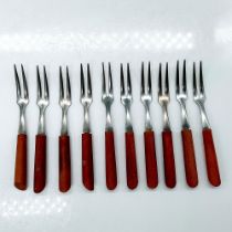 10pc Japanese Stainless Steel Teak Cocktail Forks