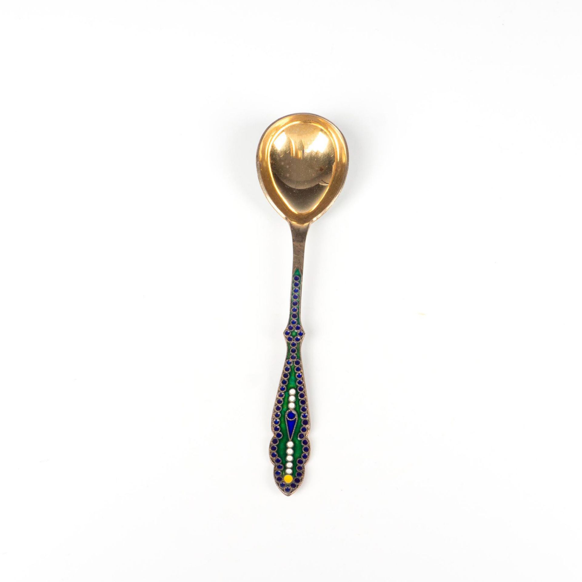 Rare Russian Cloisonne Enamel Gilded Silver Spoon