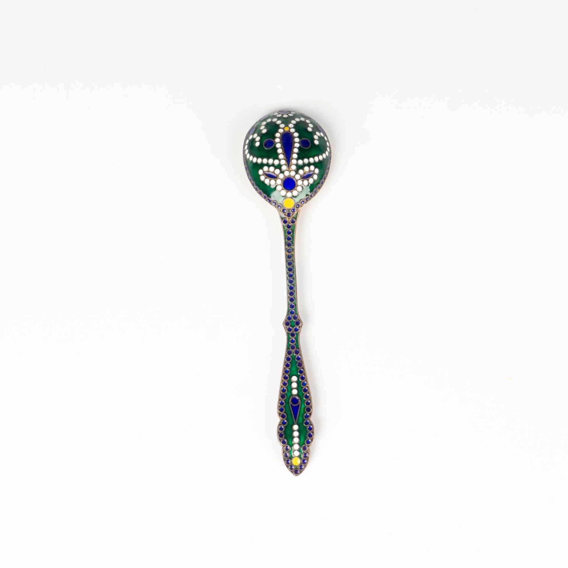Rare Russian Cloisonne Enamel Gilded Silver Spoon - Image 3 of 3