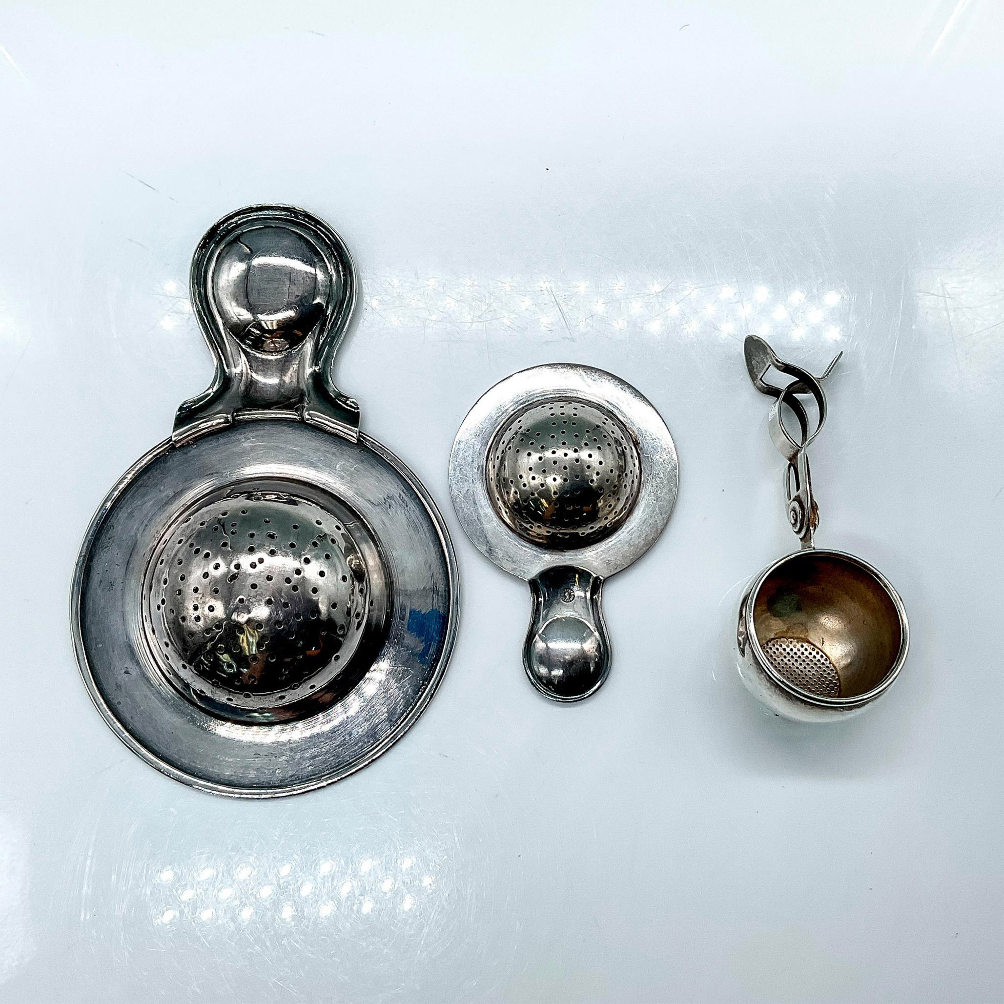 3pc Vintage Silver Plated Tea Strainer - Image 2 of 4