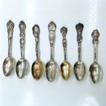 7pc Sterling Silver American State Eagle Souvenir Spoons