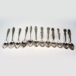 12pc Sterling Silver Silhouette Skyline Souvenir Spoons