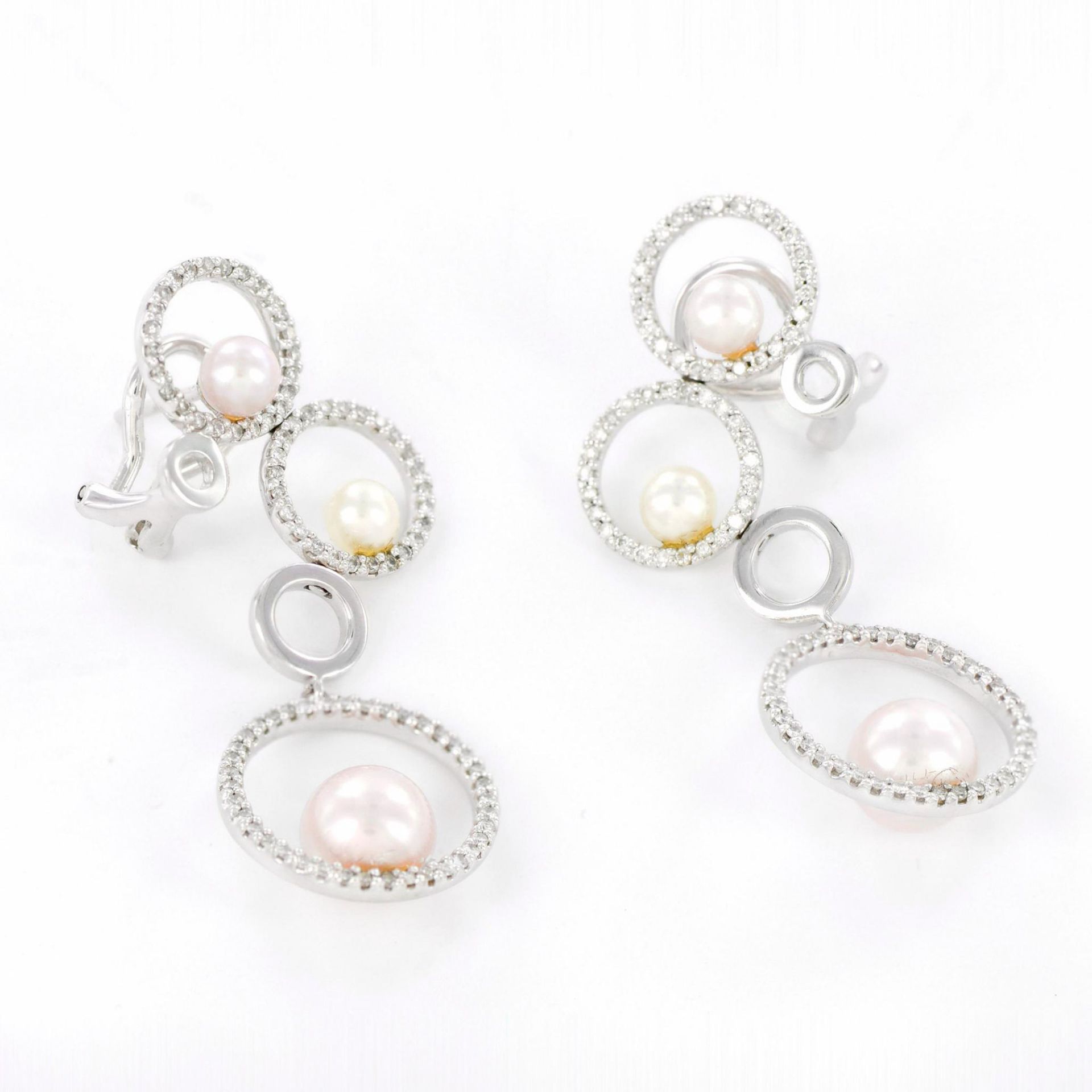 14K White Gold Diamonds and Pearls Earrings - Bild 3 aus 4
