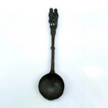 Early English Hand-Forged Pewter Spoon with Standing Figures