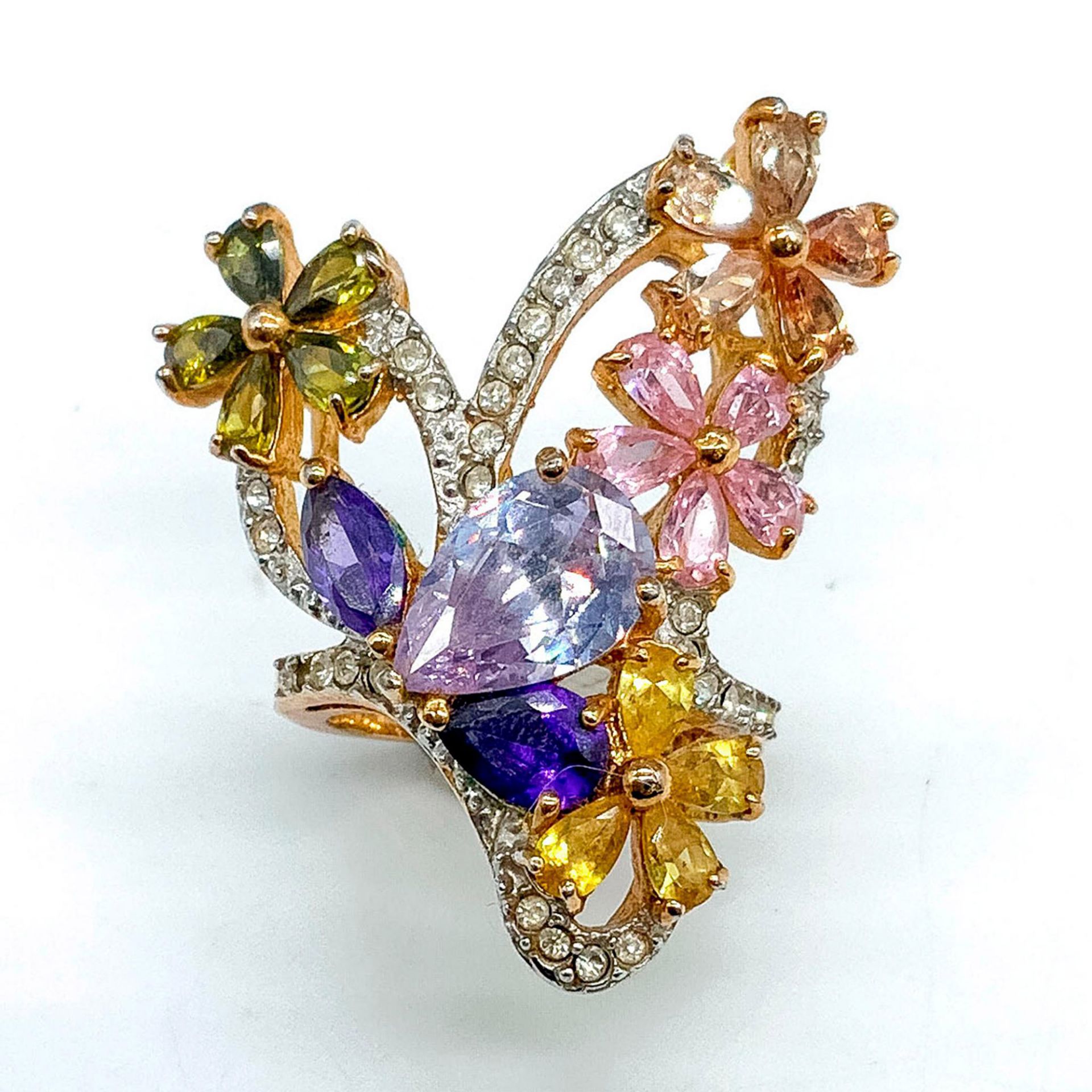 Dazzling Large 18KGP with Colorful Crystal Flowers Ring