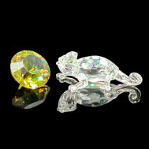 2pc Swarovski Crystal Figurines, Chameleon and Color Chaton