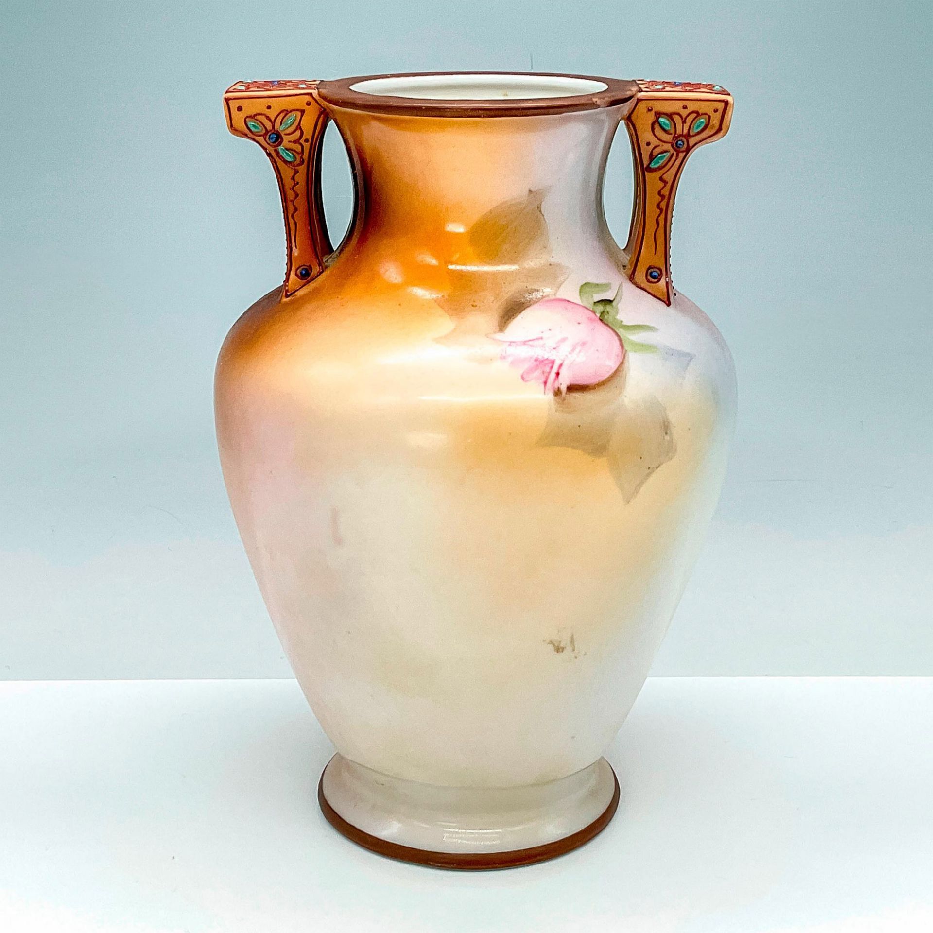 Nippon Morimura Porcelain Vase, Pink and White Roses - Image 2 of 3
