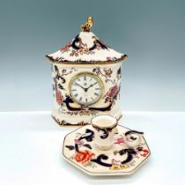 2pc Mason's Ironstone Clock and Candleholder, Mandalay