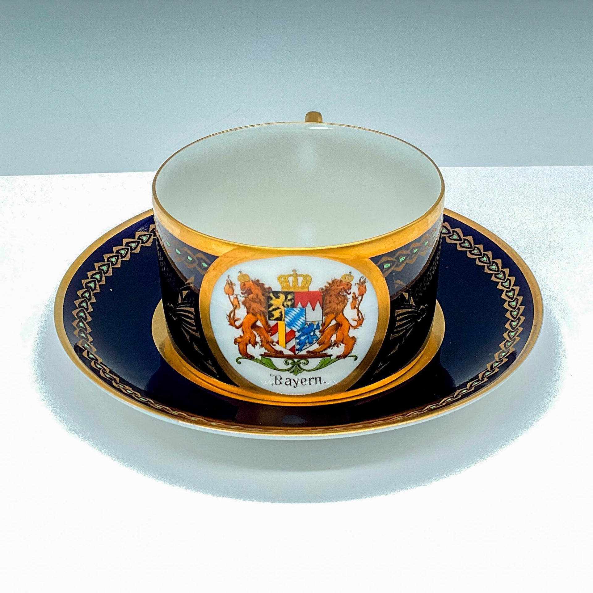 Porcelain Cup and Saucer in Cobalt Blue and Gold Bayern