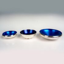 3pc E. Dragstead Silver and Blue Enamel Bowls