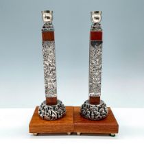 Pair of Sterling Clad Wooden Judaica Candle Holders