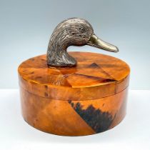 Maitland Smith Style Tessellated Lacquered Burl Wood Box, Silver Duck Head Handle