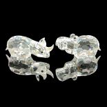 2pc Swarovski Crystal Figurines, Hippo and Rhino