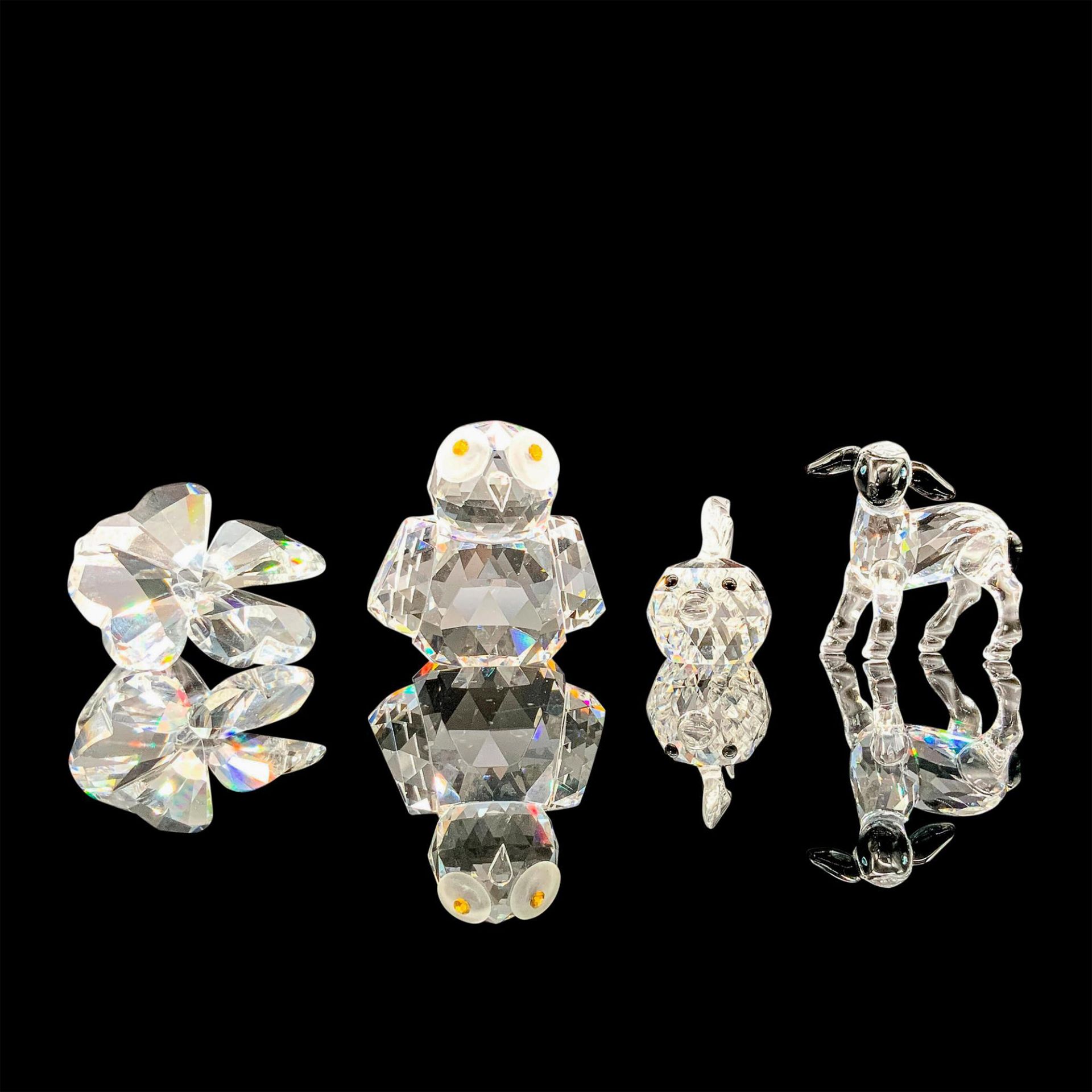 4pc Crystal Figure Set, Owl, Lamb, Blowfish and Shamrock