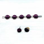 3pc Lalique Amethyst Cabochon Bracelet, Pendant, and Ring