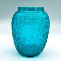 Lalique Crystal Turquoise Blue Vase, Biches Deer