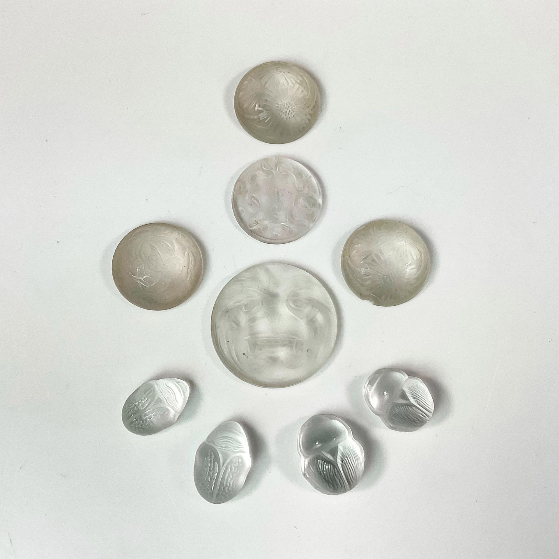 9pc Rene Lalique Assorted Art Nouveau Glass Cabochons