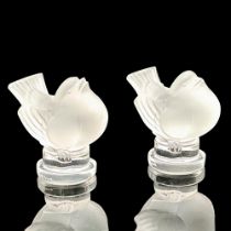 Pair of Lalique Crystal Figurines, Sparrows Looking Up