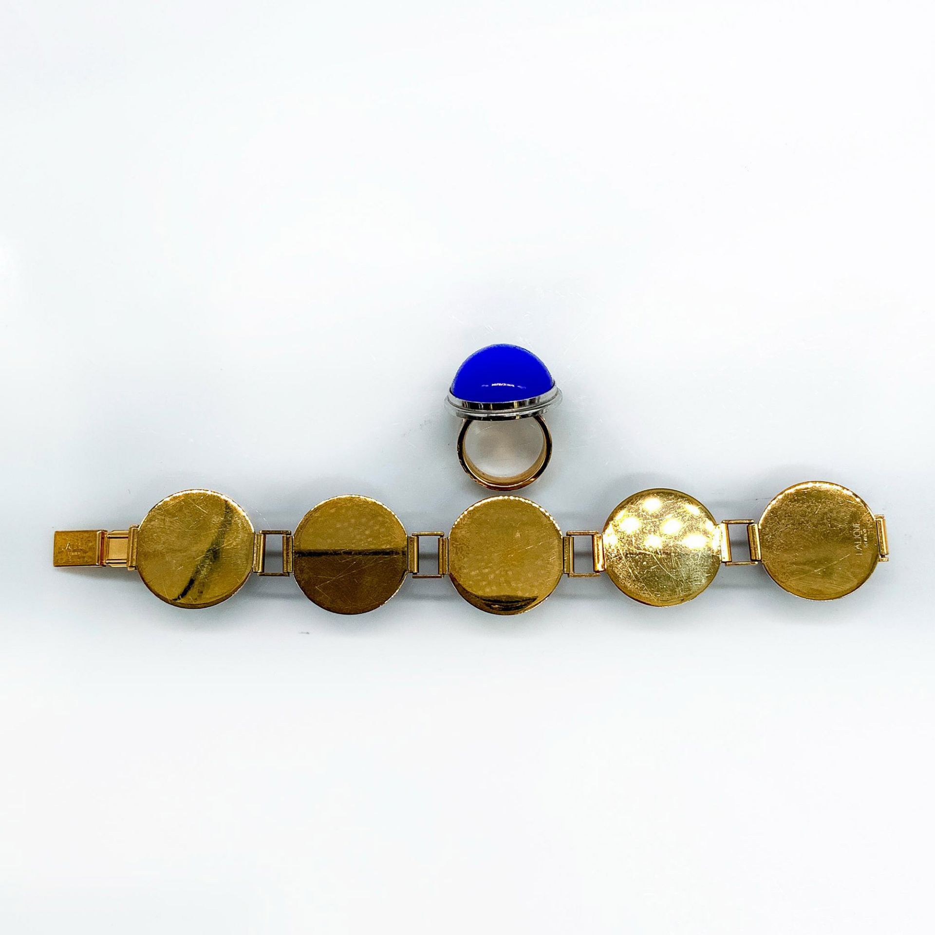 2pc Lalique Blue Cabochon Bracelet and 14K Gold Ring - Image 3 of 3