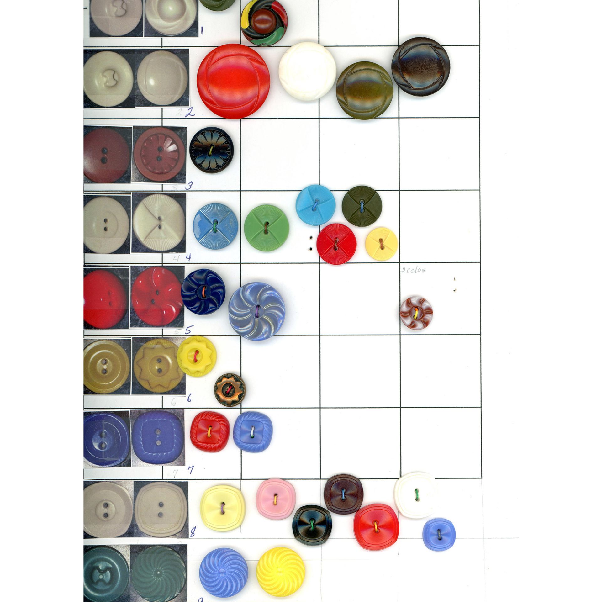 10 Cards of Division Three Colorful Plastic Buttons