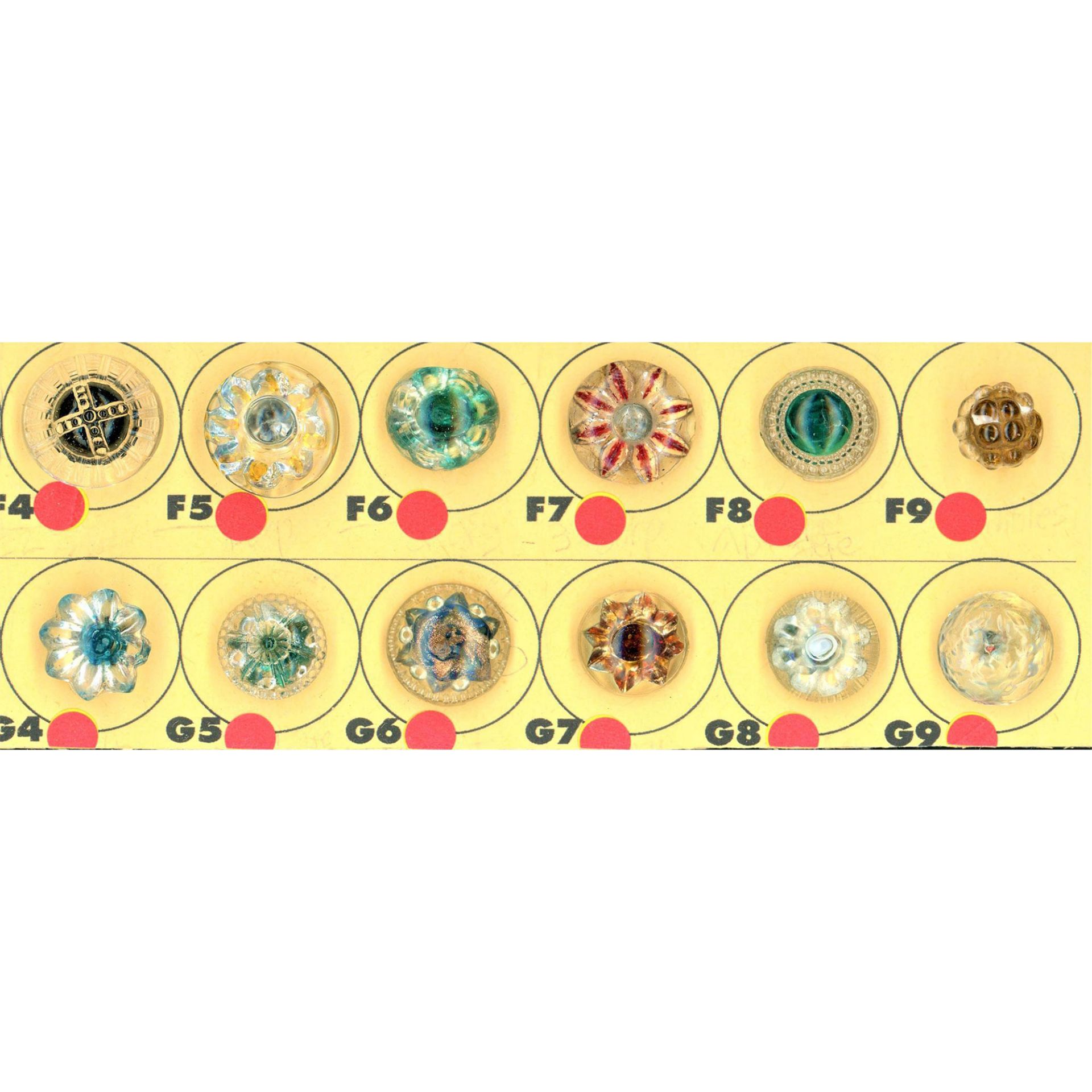 A Small Card of Div. 1 Clear & Colored Glass Buttons