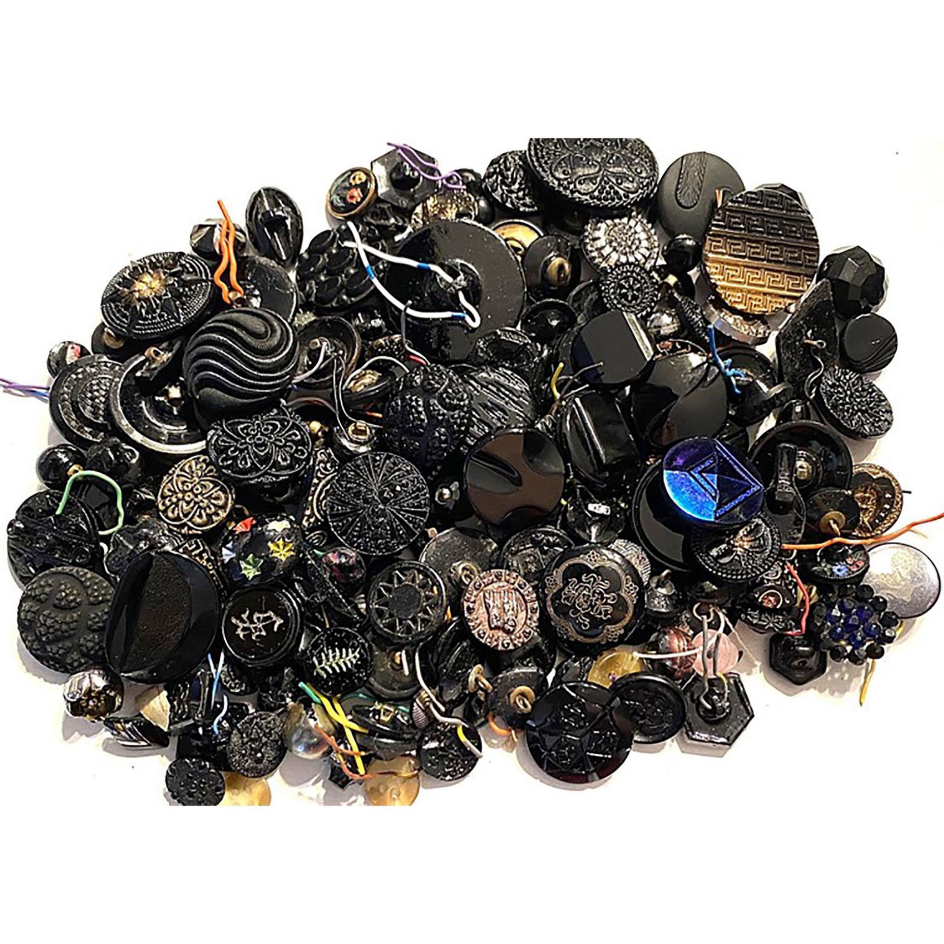 A Bag Lot of Black Glass Buttons