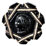 A Scarce Division One Black Glass Cameo Button
