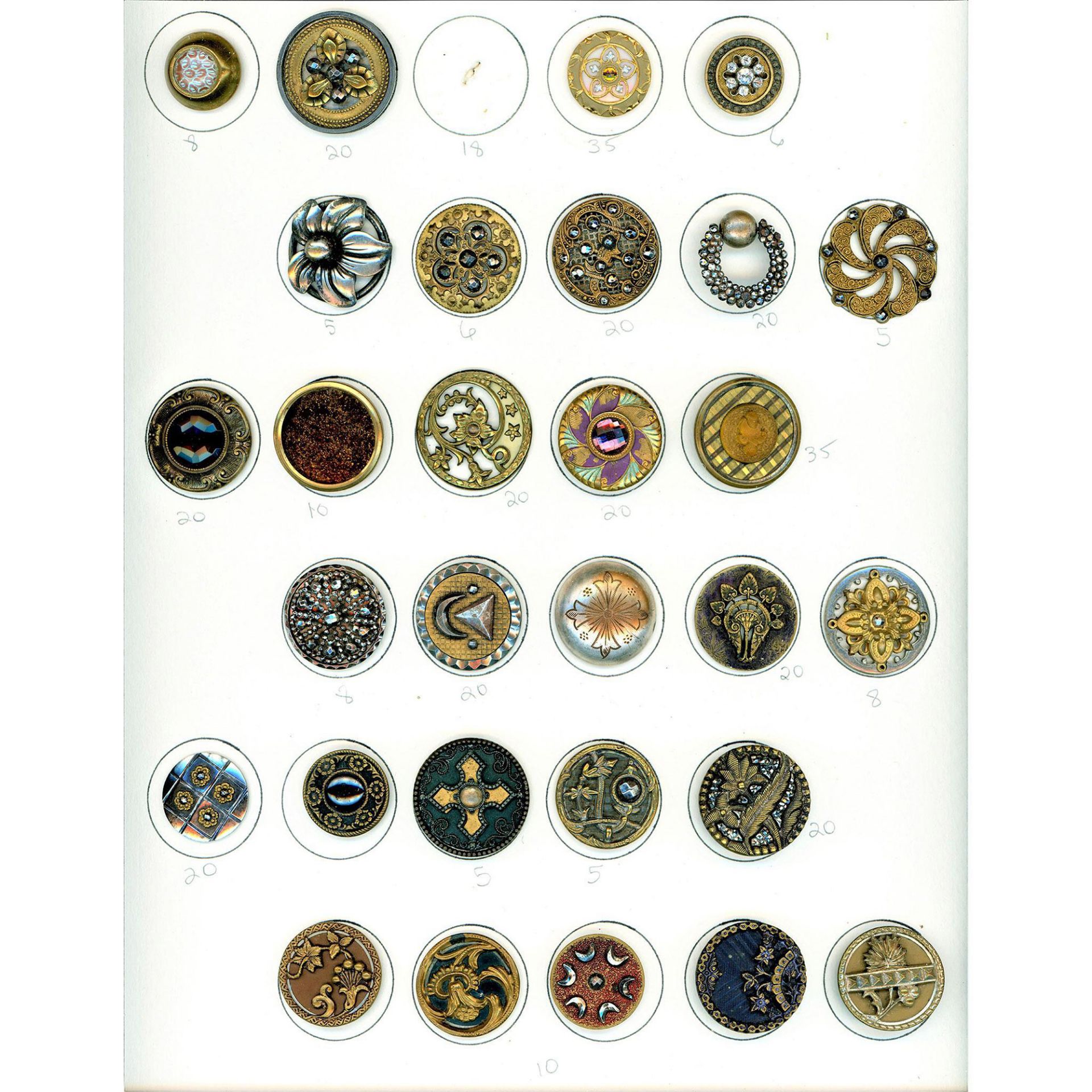 A Card of Division One Assorted Metal Buttons