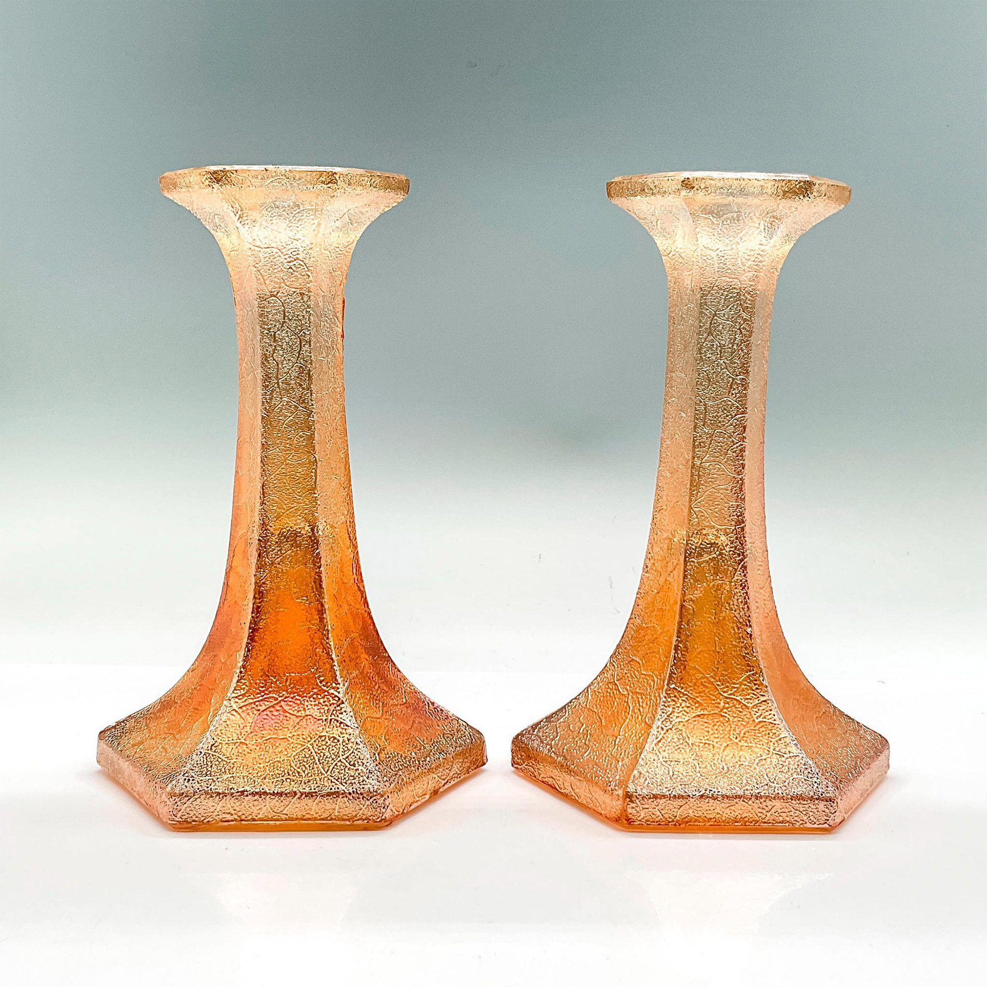 2pc Vintage Lustreware Glass Candlesticks