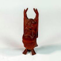Chinese Small Wooden Carved Happy Buddha Figurine