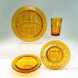 4pc Amber Glass Plates, Bowl, Beverage Glass, Nursery Rhymes