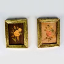 2pc Miss Bellevue Framed Italian Marquetry Art Pieces