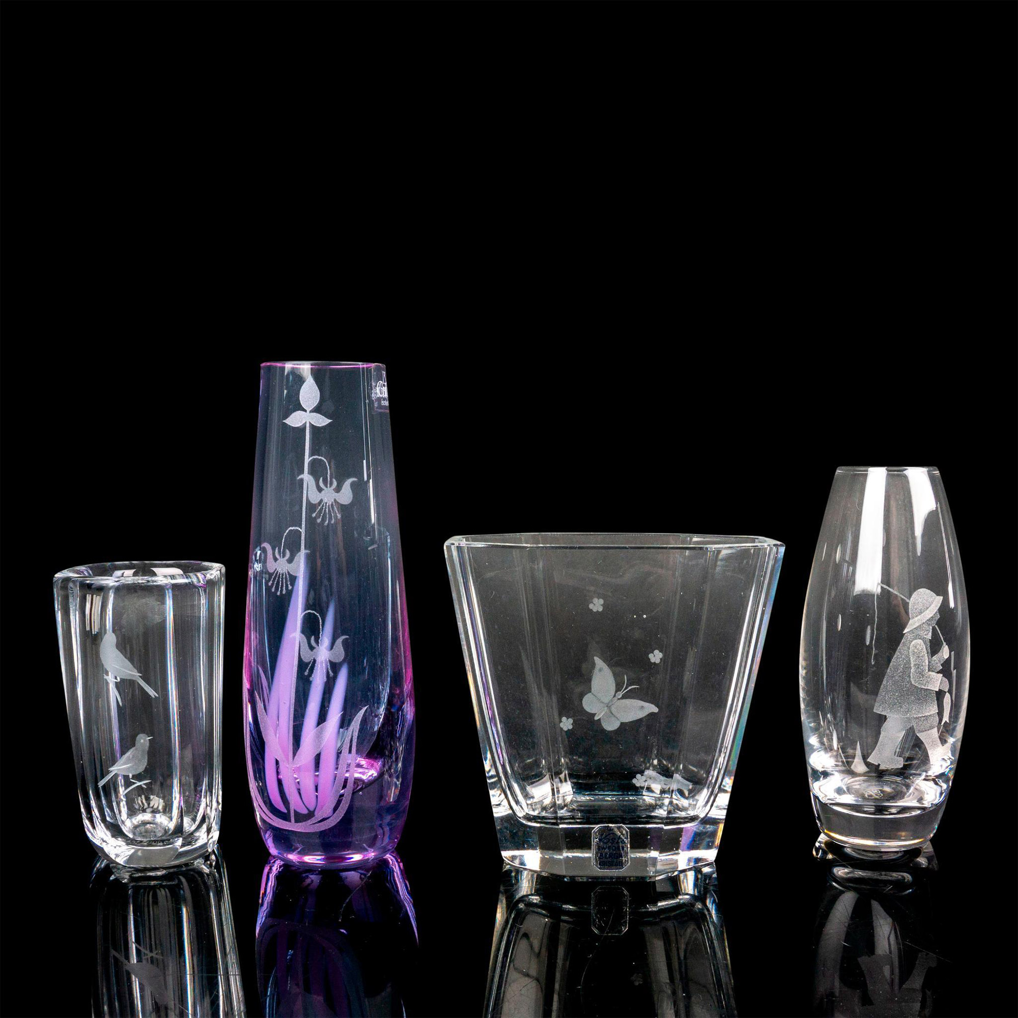4pc Crystal Glass Vase Grouping