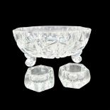3pc Cut Glass Bowl with Candle Stick Holders