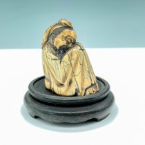 Carved Chinese Figure of Scholar Netsuke Style with Base