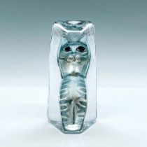 Sea Glasbruk Kosta Glass Figurine Silver Cat, Moai Series