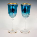 2pc Blue Wine Glasses, Flowers